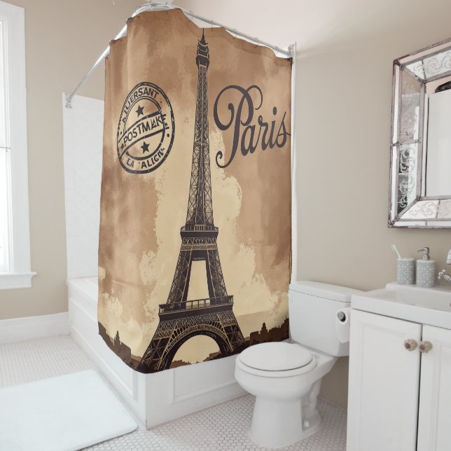 Rideaux De Douche Cachet postal de Paris (En situation)