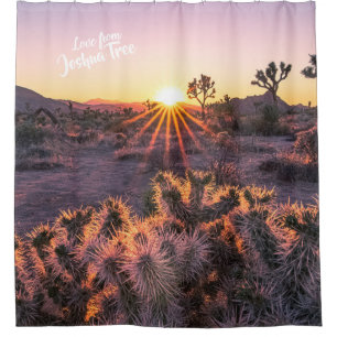 Rideaux De Douche Cactus Cholla violet orange Joshua Tree Sunset art