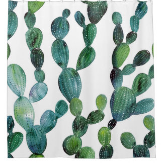 Rideaux De Douche Cactus Craze : Tendance de l'aquarelle tropicale