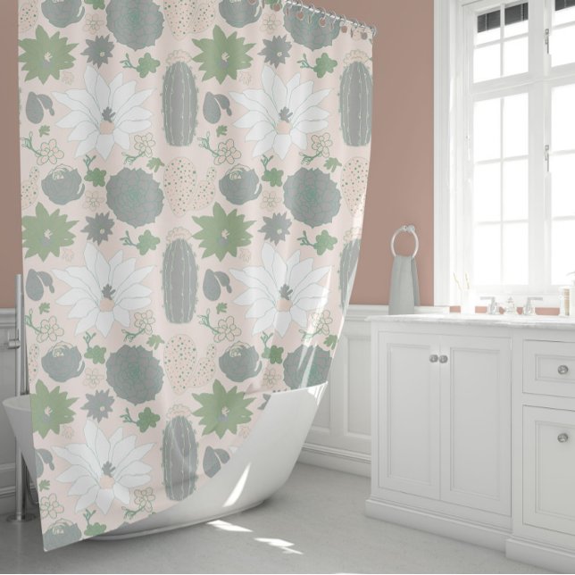 Rideaux De Douche Cactus Succulent gris vert clair brillant floral (Cactus Succulent gray Green Light Blush Floral Shower Curtain from Studio Posies.)