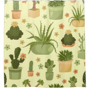 Rideaux De Douche Cactus, succulents : vintage plantes ménagères mot