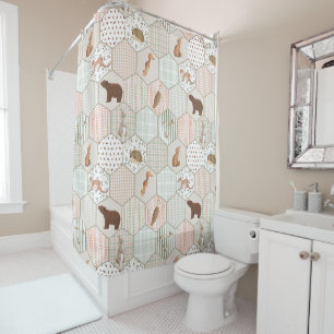 Rideaux De Douche Cadeau de Baby Shower Patchwork Animaux de la Forê