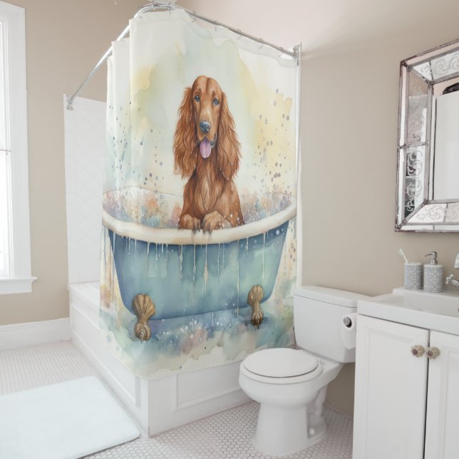 Rideaux De Douche Cadre Irlandais Dans Baignoire Aquarelle Chien Art (En situation)