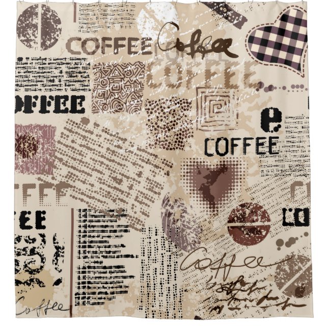 Rideaux De Douche Café. motif de café Abstrait sur fond brun (Devant)
