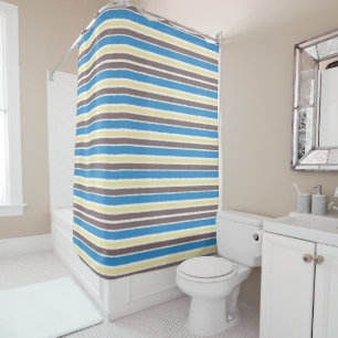Rideaux De Douche Café Popcorn Beurré Brown Sonic Blue Stripes
