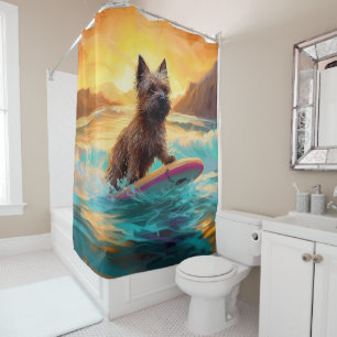 Rideaux De Douche Cairn Terrier Plage Surf Peinture