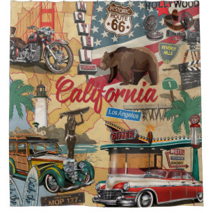 Rideaux De Douche Californie vintage : carte touristique.