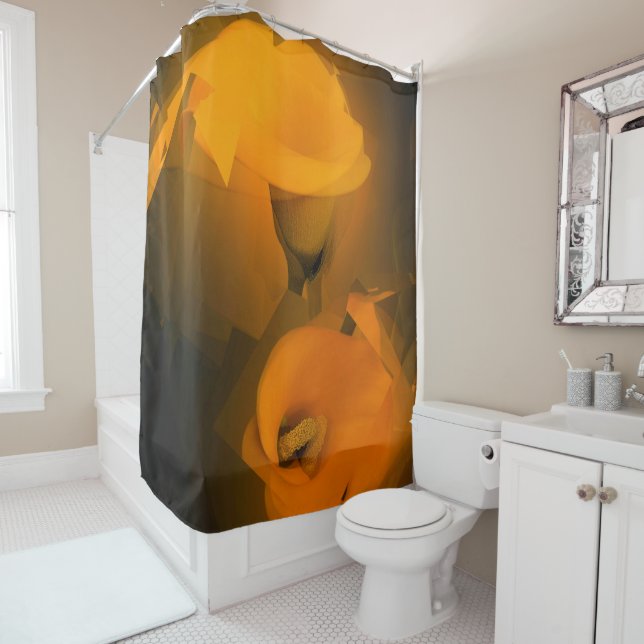 Rideaux De Douche Calla Lily Effet Cubiste jaune chaud (En situation)