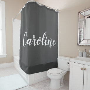 Rideaux De Douche Calligraphie de nom moderne minimaliste noir blanc