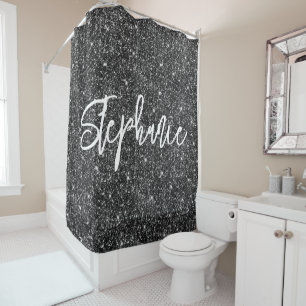 Rideaux De Douche Calligraphie Pailletée Luxeuse Noire Pinceau