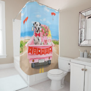 Rideaux De Douche Camion de la Saint-Valentin avec chien dalmate et