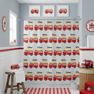 Rideaux De Douche Camion de pompiers rouge personnalisé pour enfants