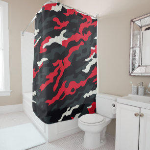 Rideaux De Douche Camouflage blanc gris rouge Motif Camo