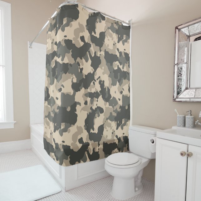 Rideaux De Douche Camouflage Camo Tan Green Army Woodland (En situation)