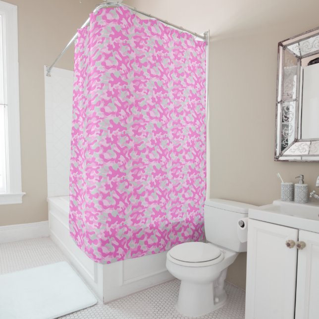 Rideaux De Douche Camouflage Gris Rose  (En situation)