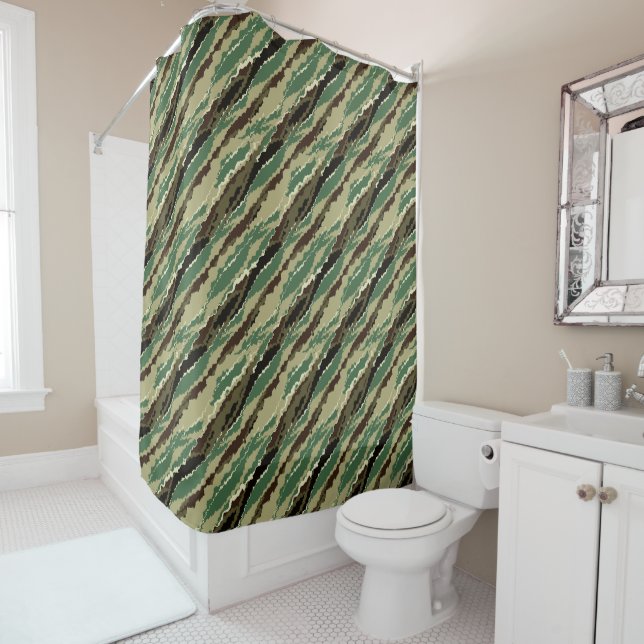 Rideaux De Douche Camouflage Hakki tacheté motif rayé (En situation)