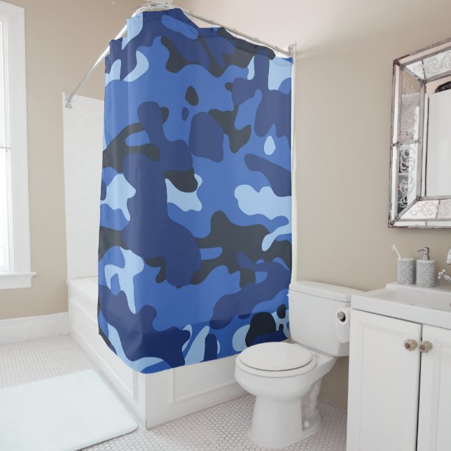 Rideaux De Douche Camouflage Motif Camo Bleu (En situation)