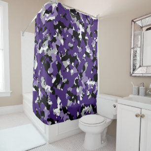 Rideaux De Douche Camouflage noir blanc violet gris