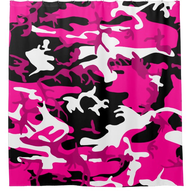 Rideaux De Douche camouflage rose chaud noir blanc camo (Devant)