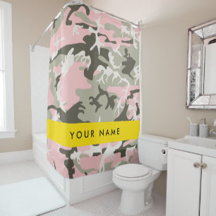 Rideaux De Douche Camouflage Rose et Vert Personnalisez votre nom