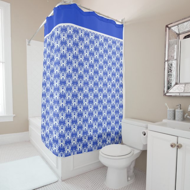 Rideaux De Douche Campagne Française Bleu Et Blanc (En situation)