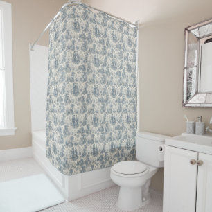Rideaux De Douche Campagne française romantique Toile en bleu poussi