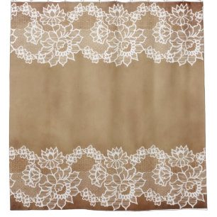 Rideaux De Douche Campagne rustique vintage beige toile de jute et d