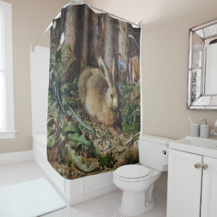 Rideaux De Douche Campagne vintage lièvre Nature Cottagecore sombre