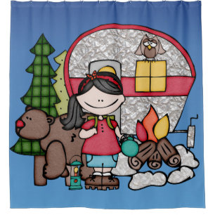 Rideaux De Douche Camping pour filles à Woods Bear Campfire