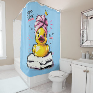 Rideaux De Douche Canard en caoutchouc mignon avec turban de serviet