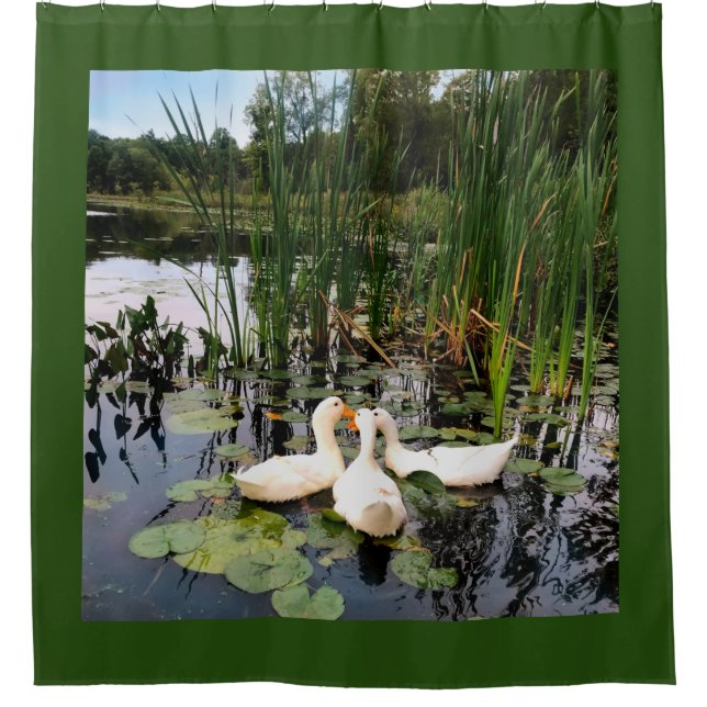 Rideaux De Douche Canards blancs, caleçons, cattails, lac (Devant)