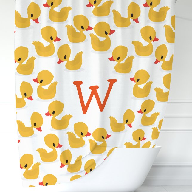 Rideaux De Douche Canards en Caoutchouc Jaunes Mignons Monogramme (Créateur téléchargé)