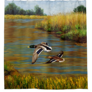 Rideaux De Douche Canards-Majards Survolant L'Étang