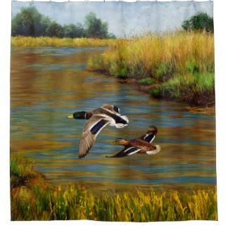 Rideaux De Douche Canards-Majards Survolant L'Étang