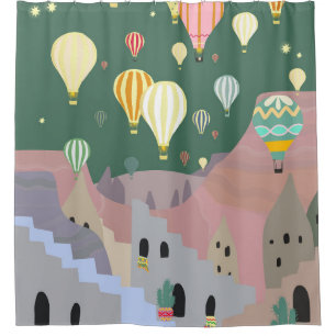 Rideaux De Douche Cappadocia Night Art   Hot Air Balloon Turquie
