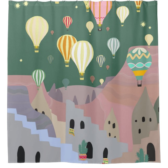 Rideaux De Douche Cappadocia Night Art | Hot Air Balloon Turquie (Devant)