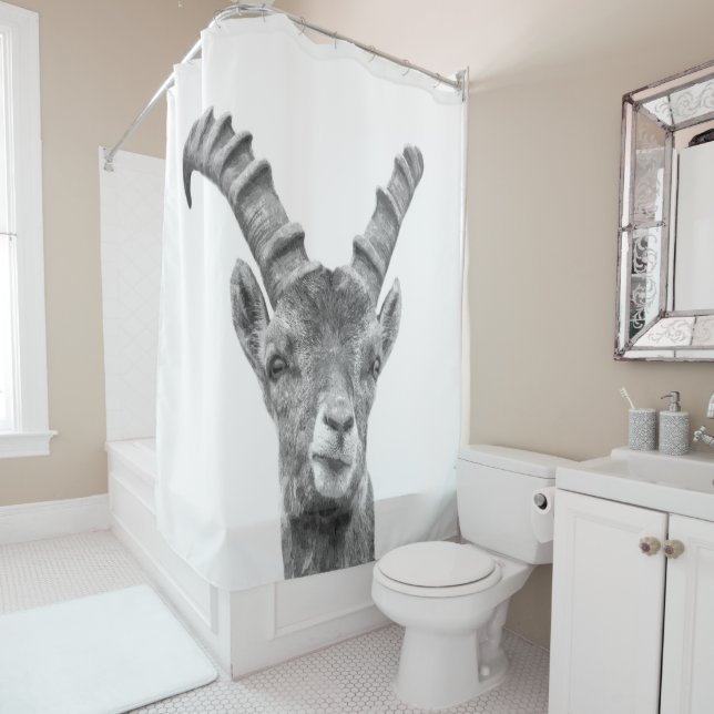 Rideaux De Douche Capricorne noir et blanc (En situation)