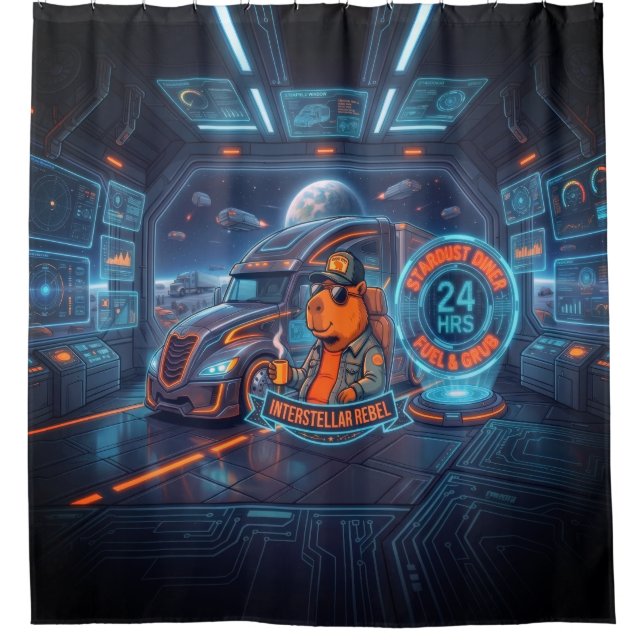 Rideaux De Douche Capybara Cyberpunk Camionneur de l'Espace Art Néon (Devant)