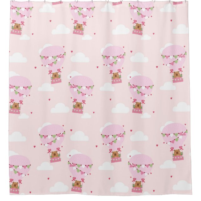 Rideaux De Douche Capybara Mignon en Montgolfière Rose  (Devant)