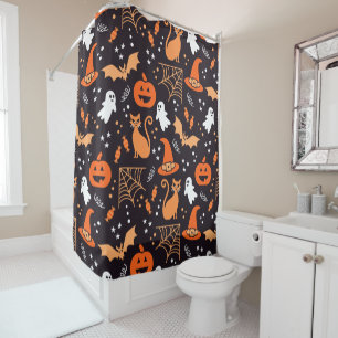 Rideaux De Douche Caractères d'halloween illustrés mignons sur bg no