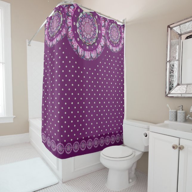 Rideaux De Douche Cardinal rouge Rosace (En situation)