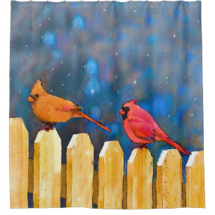 Rideaux De Douche Cardinals on the Fence Painting - Art original