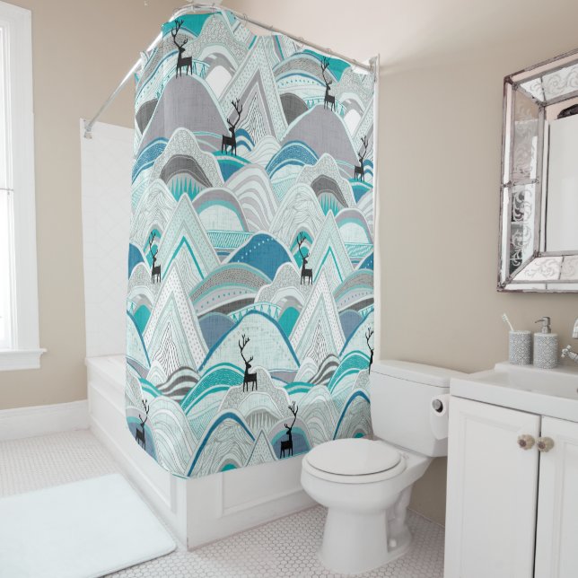 Rideaux De Douche caribou bleu (En situation)