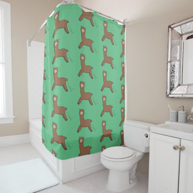 Rideaux De Douche Caricature d'alpaga brun joli (En situation)