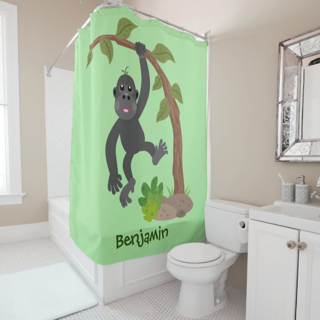 Rideaux De Douche Caricature de bébé gorille joyeux (En situation)