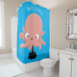 Rideaux De Douche Caricature de bébé pieuvre rose mignonne humour