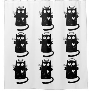 Rideaux De Douche Caricature de chat noir angélique