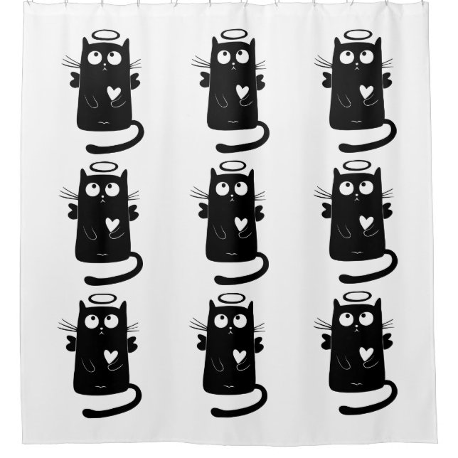 Rideaux De Douche Caricature de chat noir angélique (Devant)