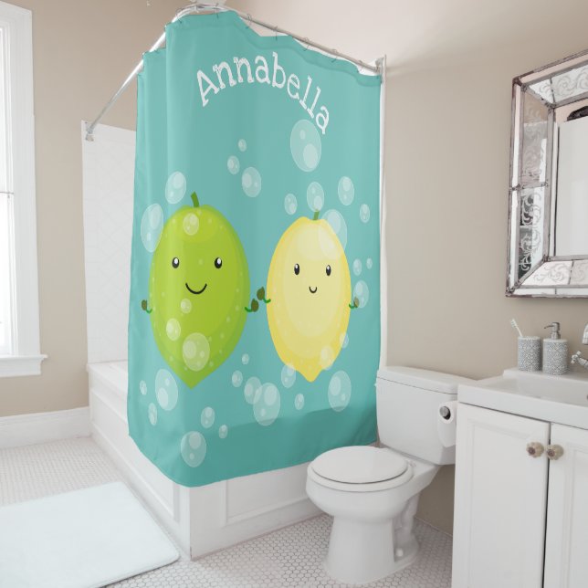 Rideaux De Douche Caricature de chaux de citron joyeux (En situation)