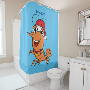 Rideaux De Douche Caricature de crevettes de Noël joyeux